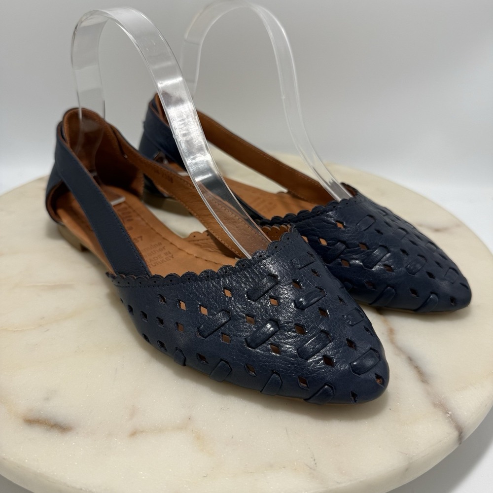 Spring Step Delorse Flats Navy Leather Laser Cut D'Orsay Sandals EU 37 US 6